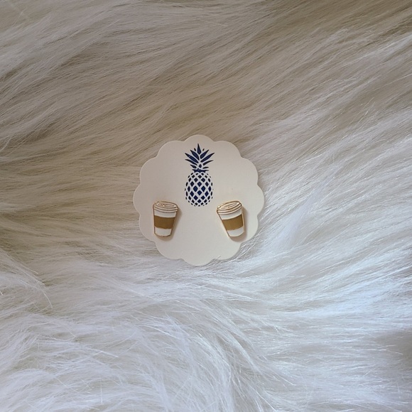 ‘But first, Coffee!’ Enamel Stud Earrings - Picture 3 of 4